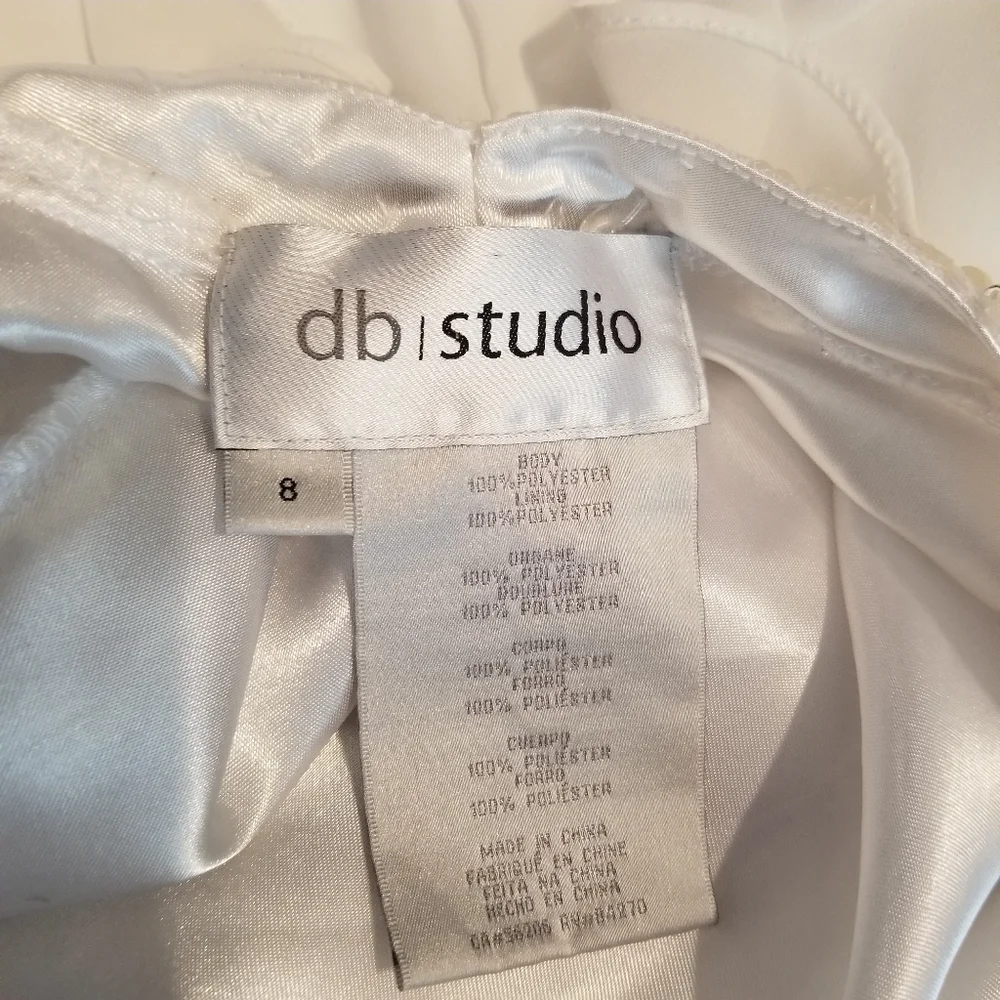 DB Studio beaded romantic white wedding gown silky chiffon - Picture 5 of 6